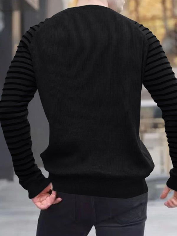 Men's Ribbed Knit Striped Sleeve Sweater