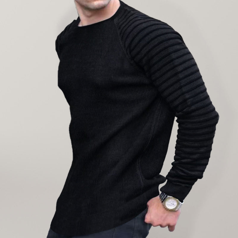 Men's Ribbed Knit Striped Sleeve Sweater