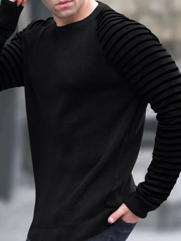 Men's Ribbed Knit Striped Sleeve Sweater
