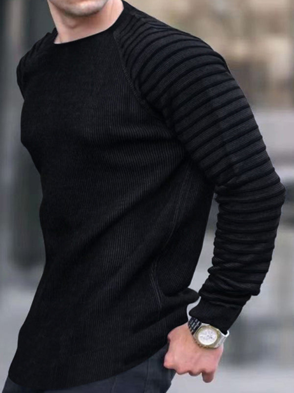 Men's Ribbed Knit Striped Sleeve Sweater