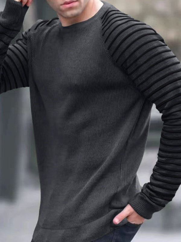 Men's Ribbed Knit Striped Sleeve Sweater
