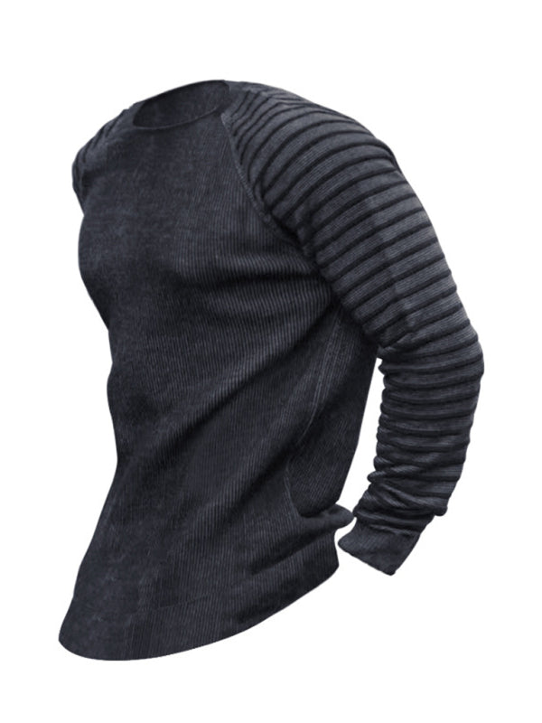 Men's Ribbed Knit Striped Sleeve Sweater