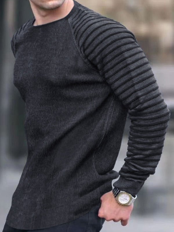 Men's Ribbed Knit Striped Sleeve Sweater