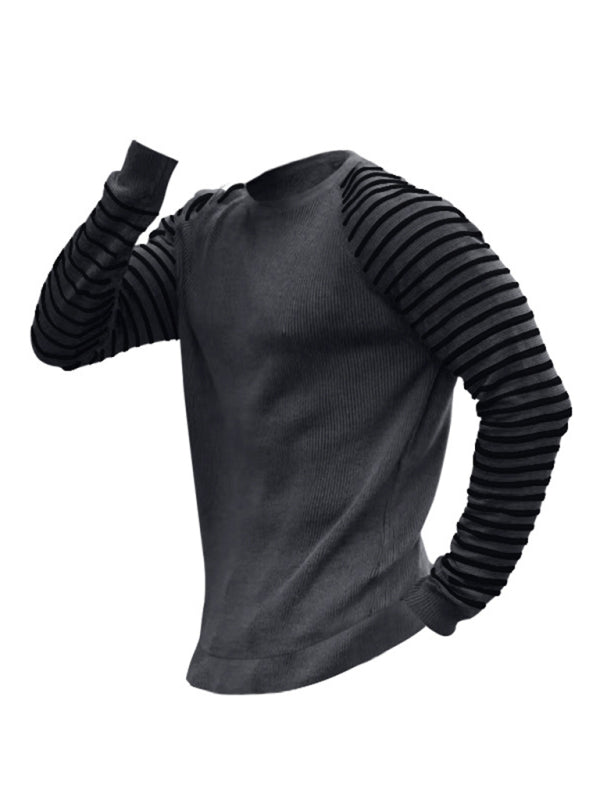 Men's Ribbed Knit Striped Sleeve Sweater