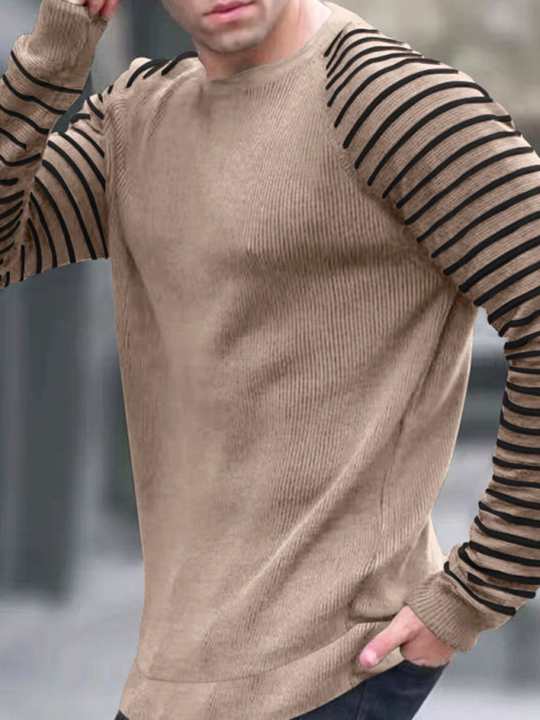 Men's Ribbed Knit Striped Sleeve Sweater