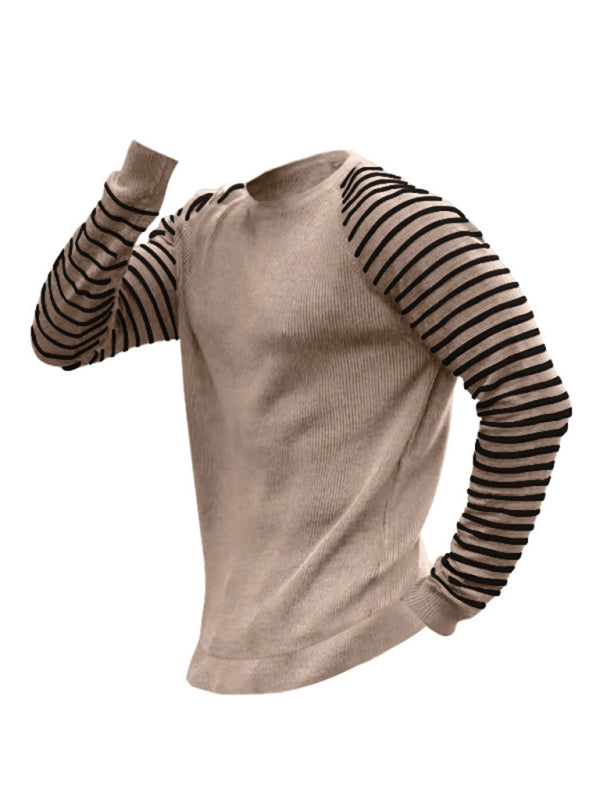 Men's Ribbed Knit Striped Sleeve Sweater