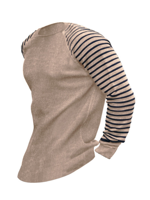 Men's Ribbed Knit Striped Sleeve Sweater
