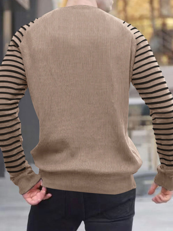 Men's Ribbed Knit Striped Sleeve Sweater