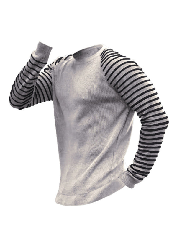 Men's Ribbed Knit Striped Sleeve Sweater