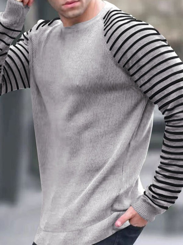 Men's Ribbed Knit Striped Sleeve Sweater