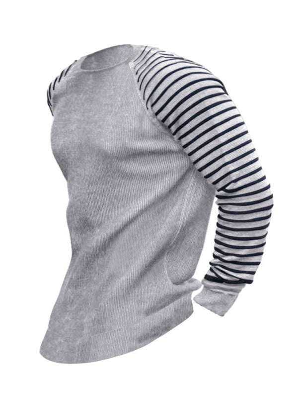 Men's Ribbed Knit Striped Sleeve Sweater