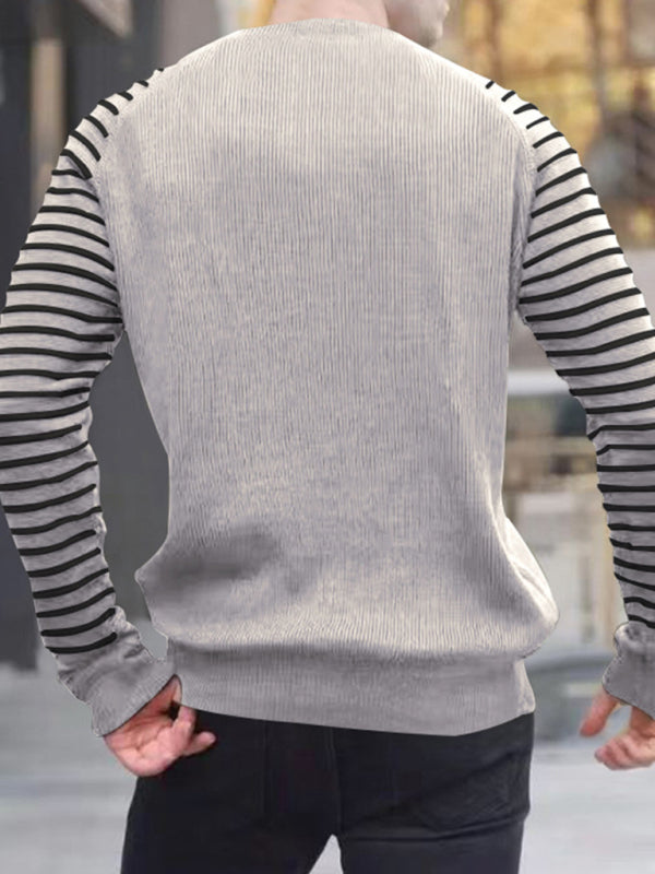 Men's Ribbed Knit Striped Sleeve Sweater