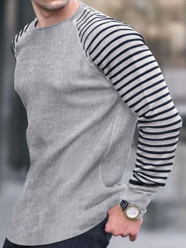 Men's Ribbed Knit Striped Sleeve Sweater