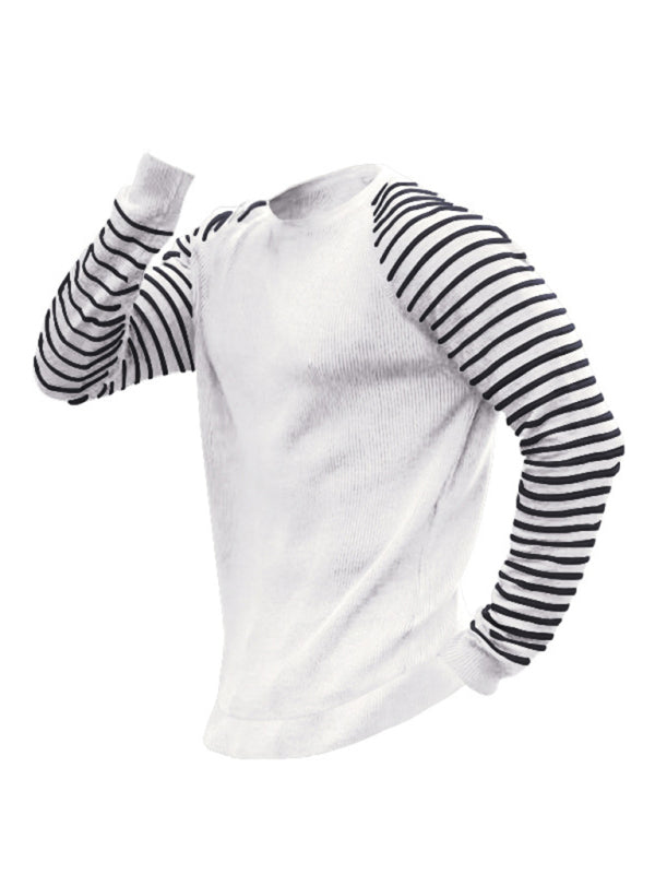 Men's Ribbed Knit Striped Sleeve Sweater
