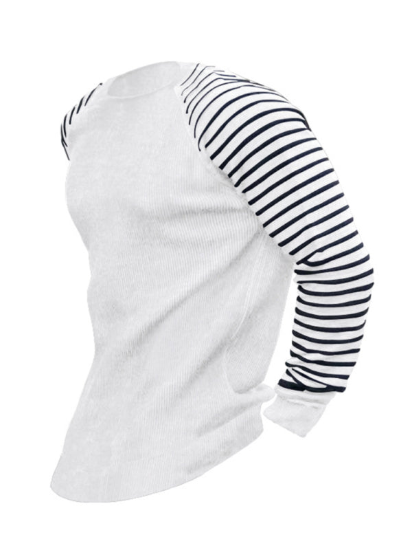 Men's Ribbed Knit Striped Sleeve Sweater