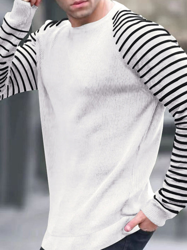 Men's Ribbed Knit Striped Sleeve Sweater