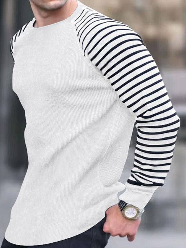 Men's Ribbed Knit Striped Sleeve Sweater