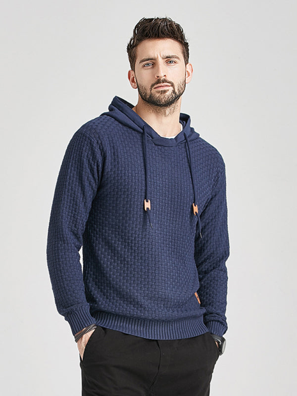 Men's Solid Color Ribbed Hooded Sweater