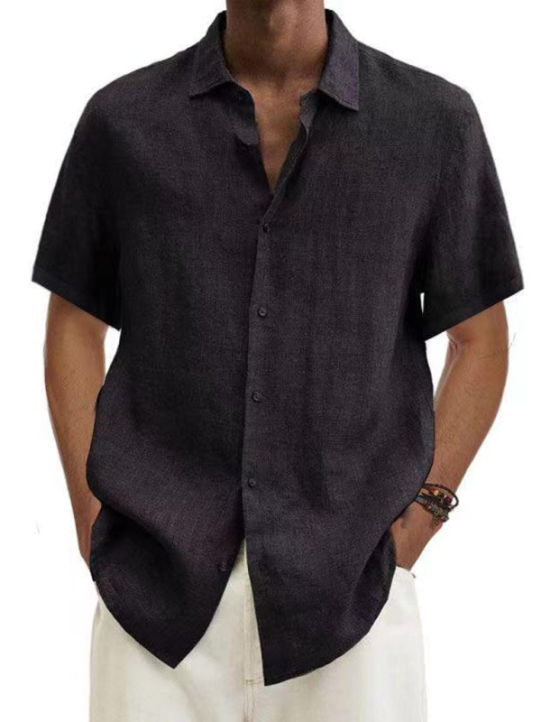 Men's Woven Cotton Linen Casual Short Sleeve Shirt