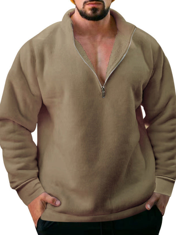 Fleece Zipped Stand Collar Hoodie for Men