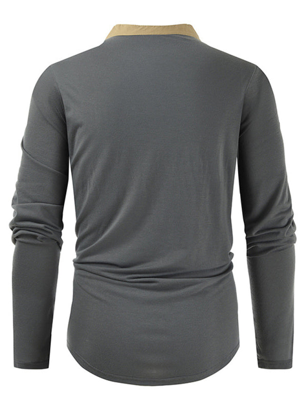 Men's New Outdoor Tactical Zipper Colorblock Henley Collar Long Sleeve T-Shirt