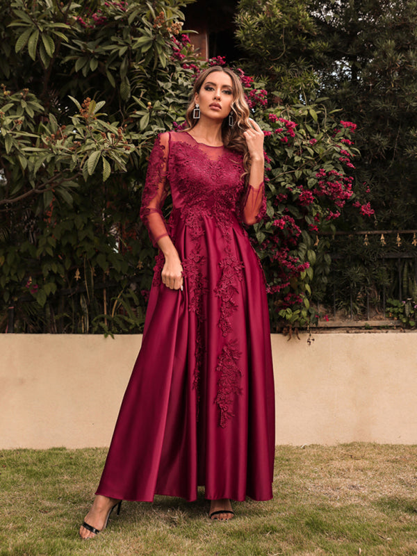 Women's New Lace Swing Sexy Long Dress Trailing Banquet Dress