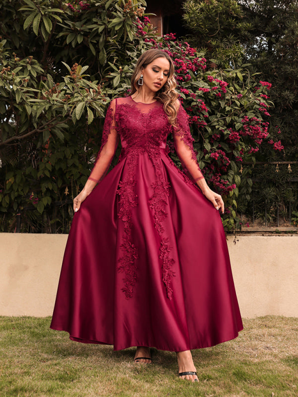Women's New Lace Swing Sexy Long Dress Trailing Banquet Dress