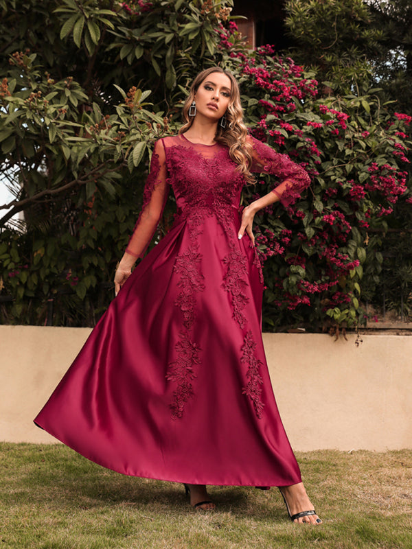 Women's New Lace Swing Sexy Long Dress Trailing Banquet Dress