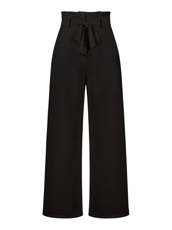 Women's trousers casual versatile wide leg trousers with belt