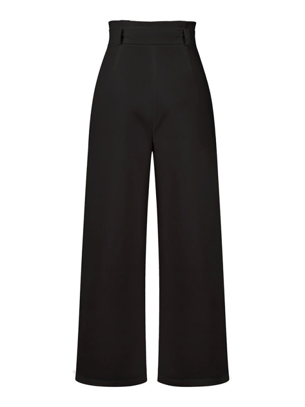 Women's trousers casual versatile wide leg trousers with belt