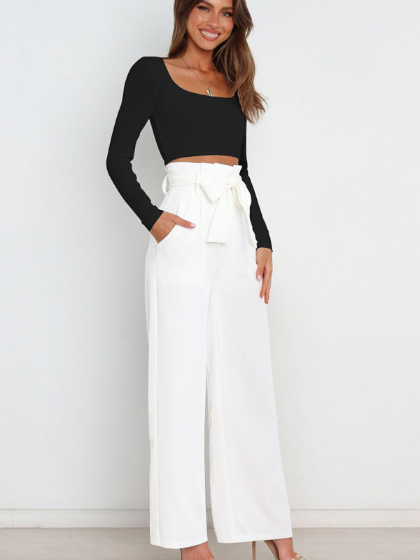 Women's trousers casual versatile wide leg trousers with belt