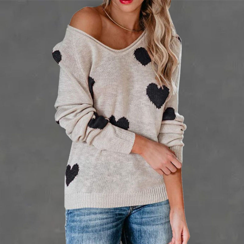 V Neck Knit Pullover Sweater for Women