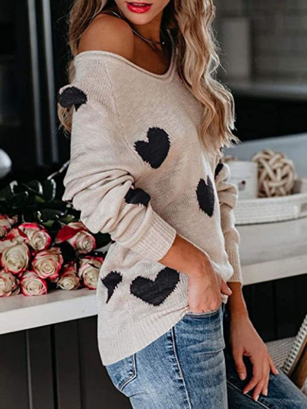 V Neck Knit Pullover Sweater for Women
