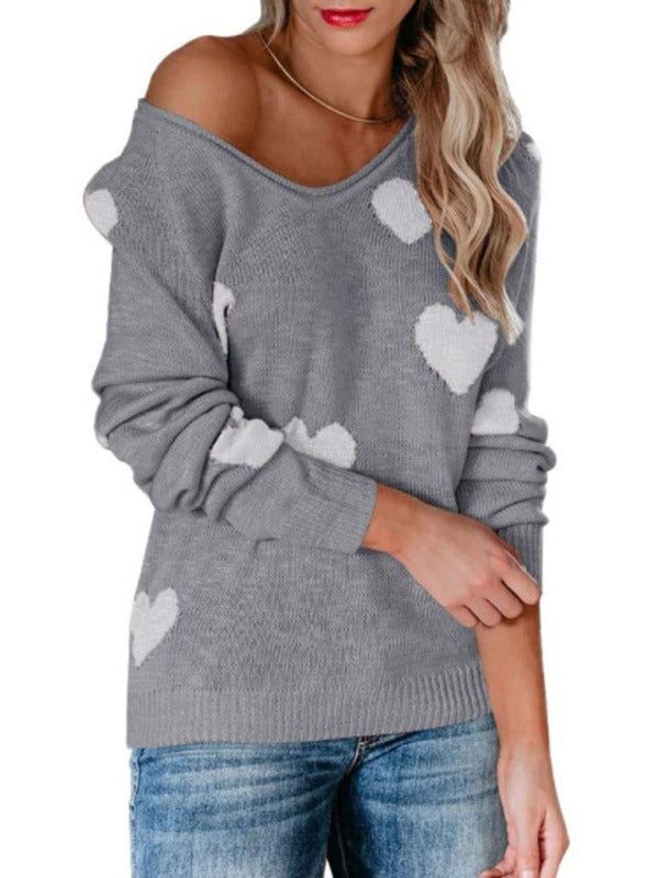 V Neck Knit Pullover Sweater for Women