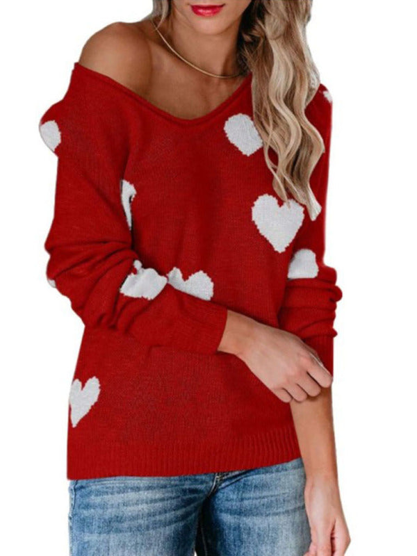 V Neck Knit Pullover Sweater for Women