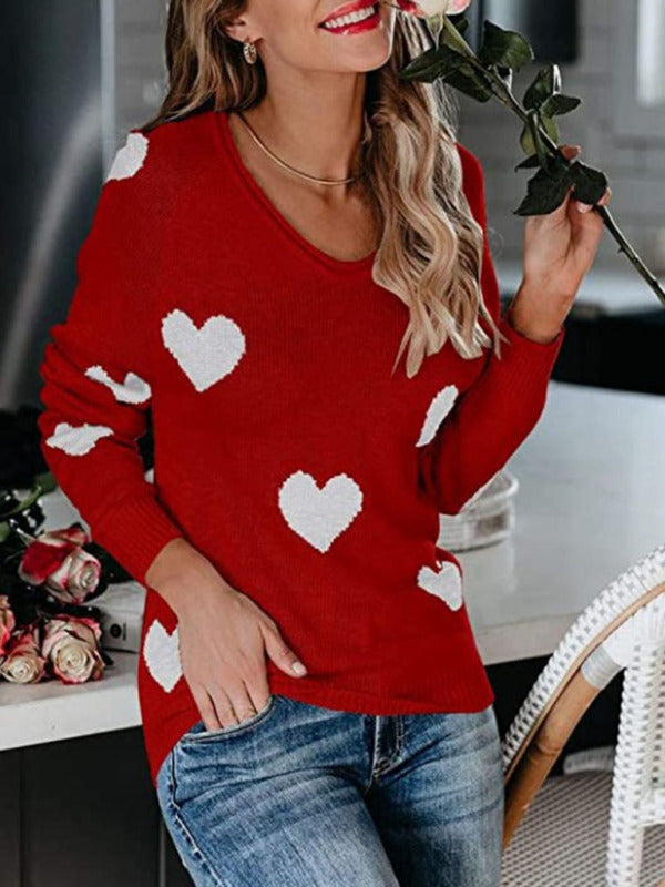 V Neck Knit Pullover Sweater for Women