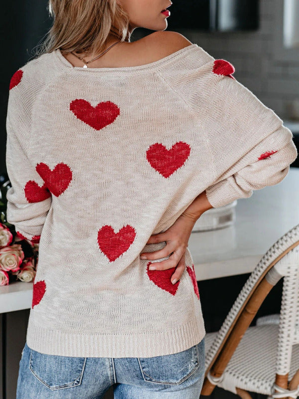 V Neck Knit Pullover Sweater for Women