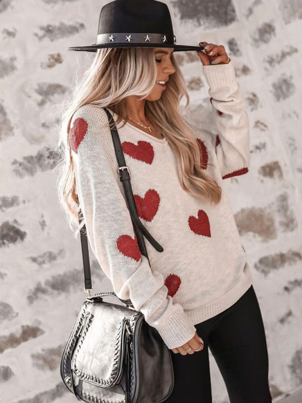 V Neck Knit Pullover Sweater for Women