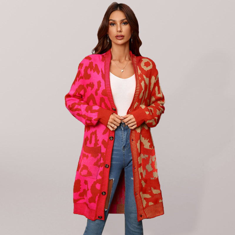 Leopard Print Knit Cardigan for Women