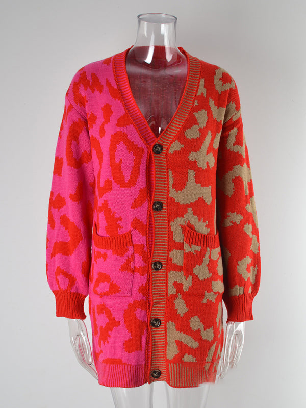 Leopard Print Knit Cardigan for Women