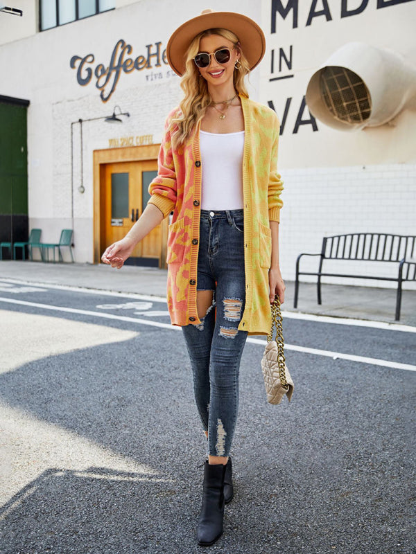 Leopard Print Knit Cardigan for Women