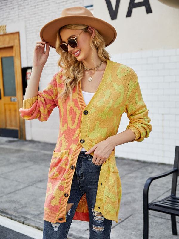 Leopard Print Knit Cardigan for Women