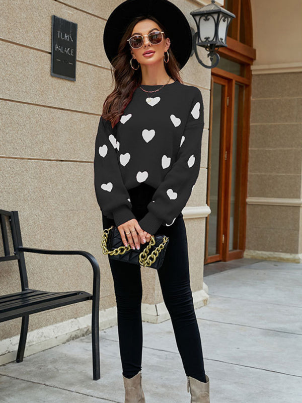 Black Heart Pullover Sweater for Women