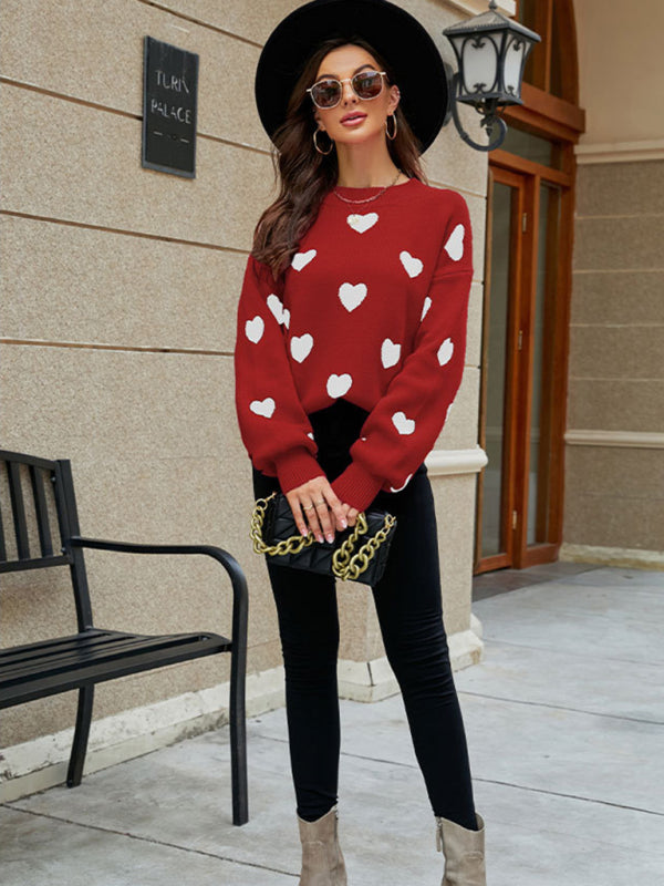 Red Heart Pullover Sweater for Women