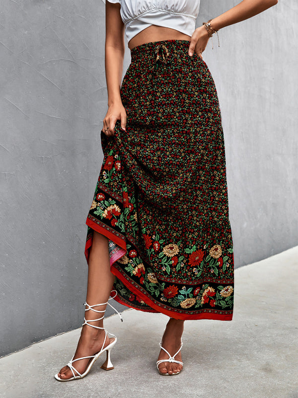 Women's High Waist Floral Long Skirt