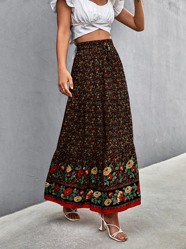Women's High Waist Floral Long Skirt