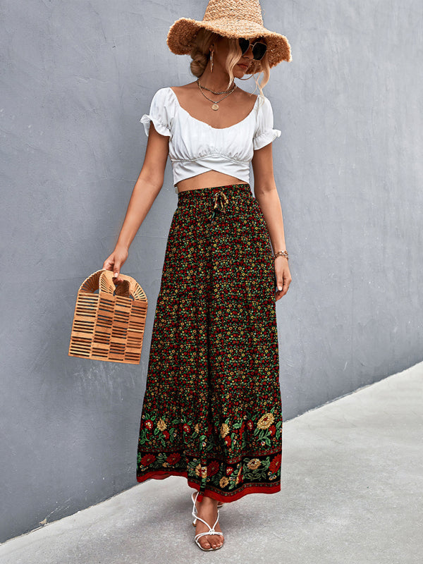 Women's High Waist Floral Long Skirt