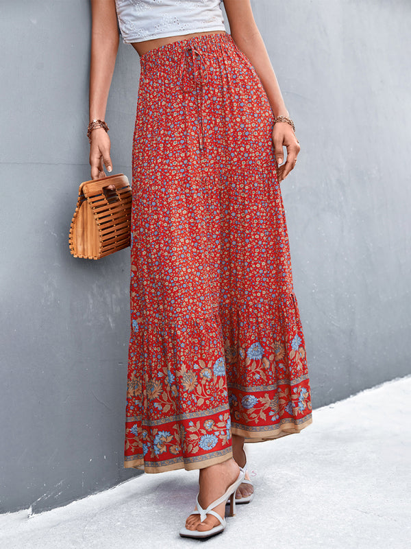 Women's High Waist Floral Long Skirt