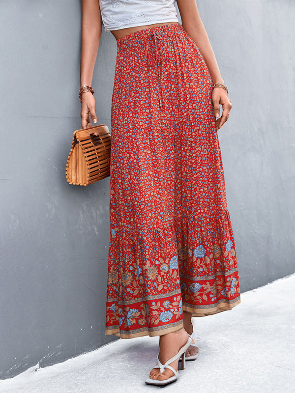 Women's High Waist Floral Long Skirt