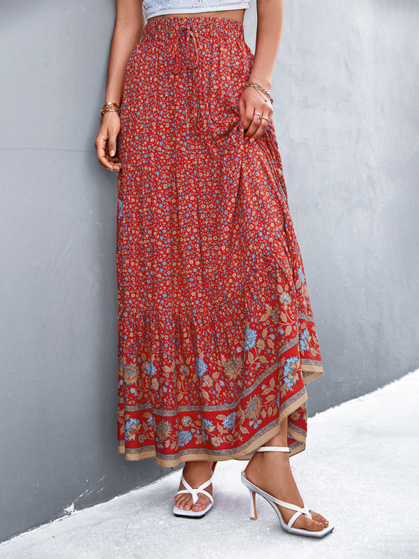 Women's High Waist Floral Long Skirt